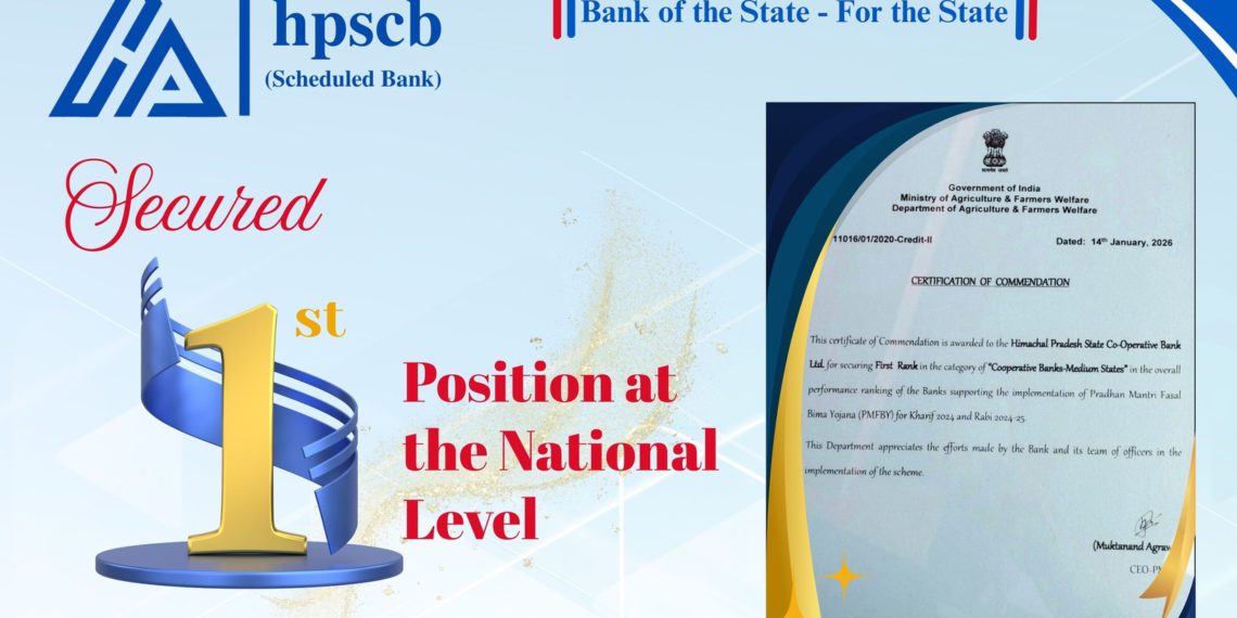 HP State Co-op Bank tops at PMFBY Performance